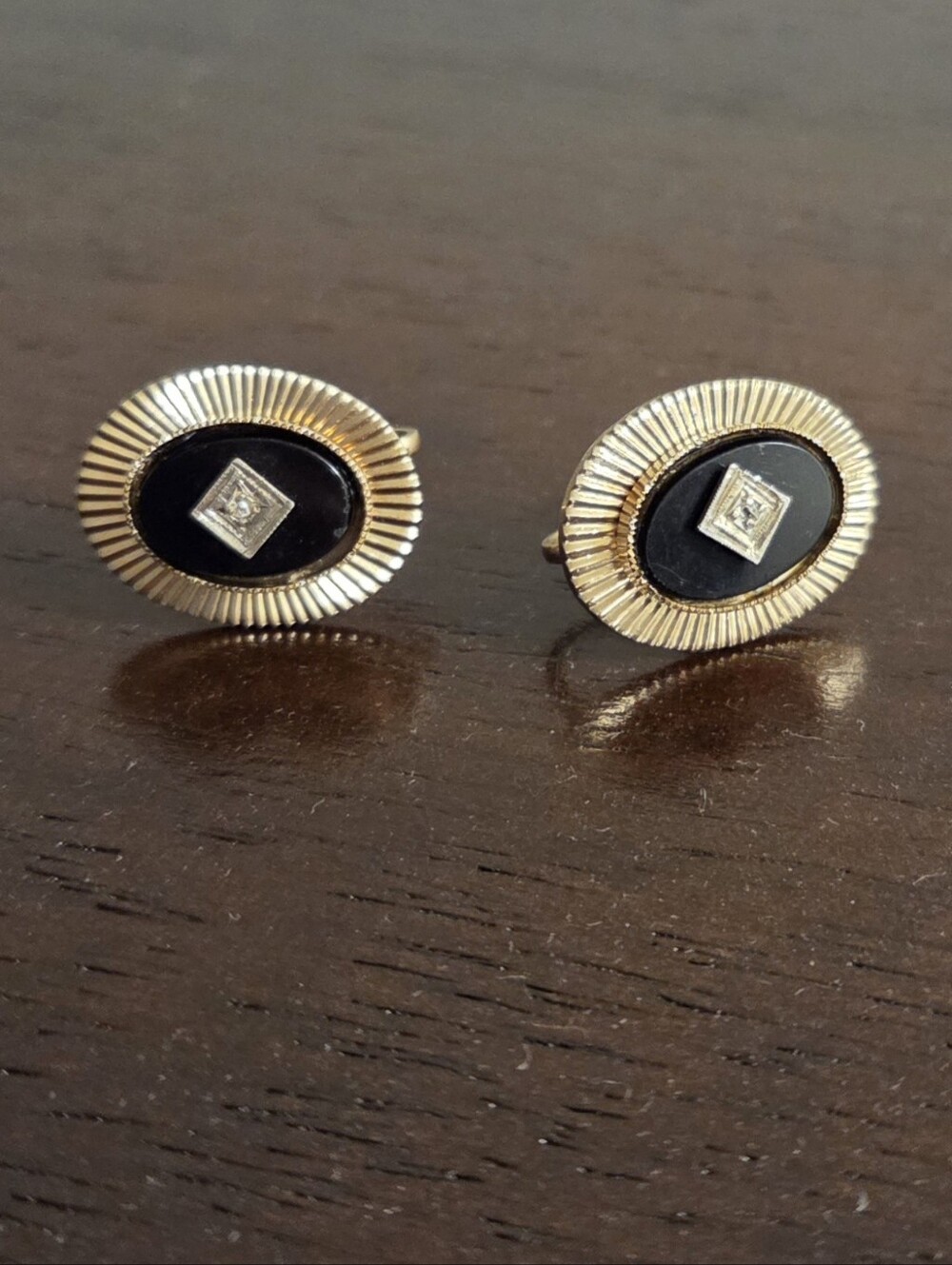 Vintage Coro Screwback Earrings Gold Tone Black Inlay Oval Mid Century